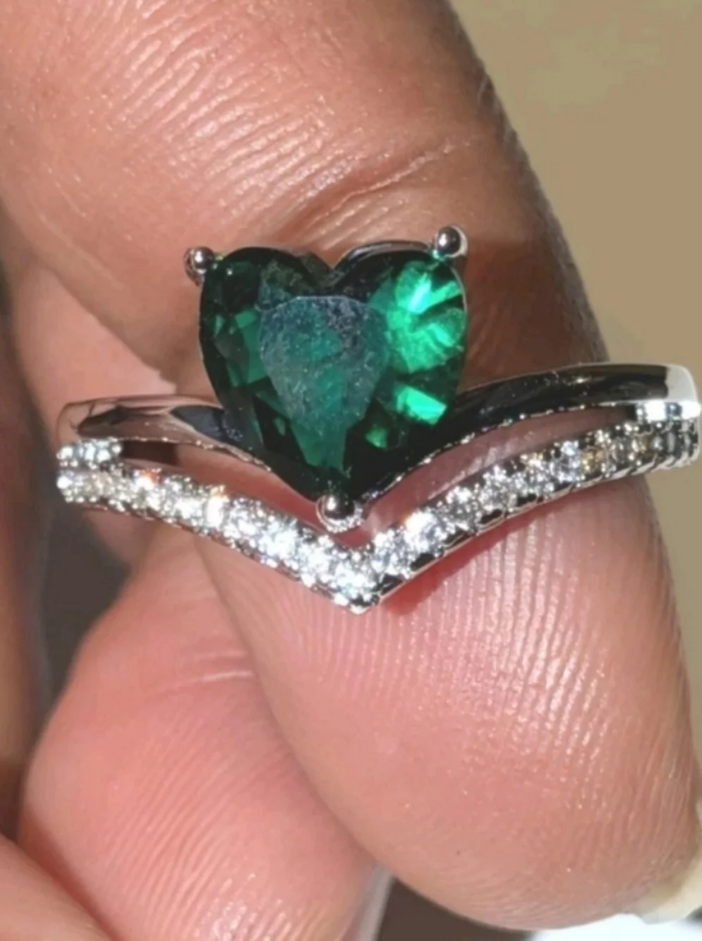 Lab-Created Emerald Green3ct Heart Cut Women's Engagement Ring White Gold Plated